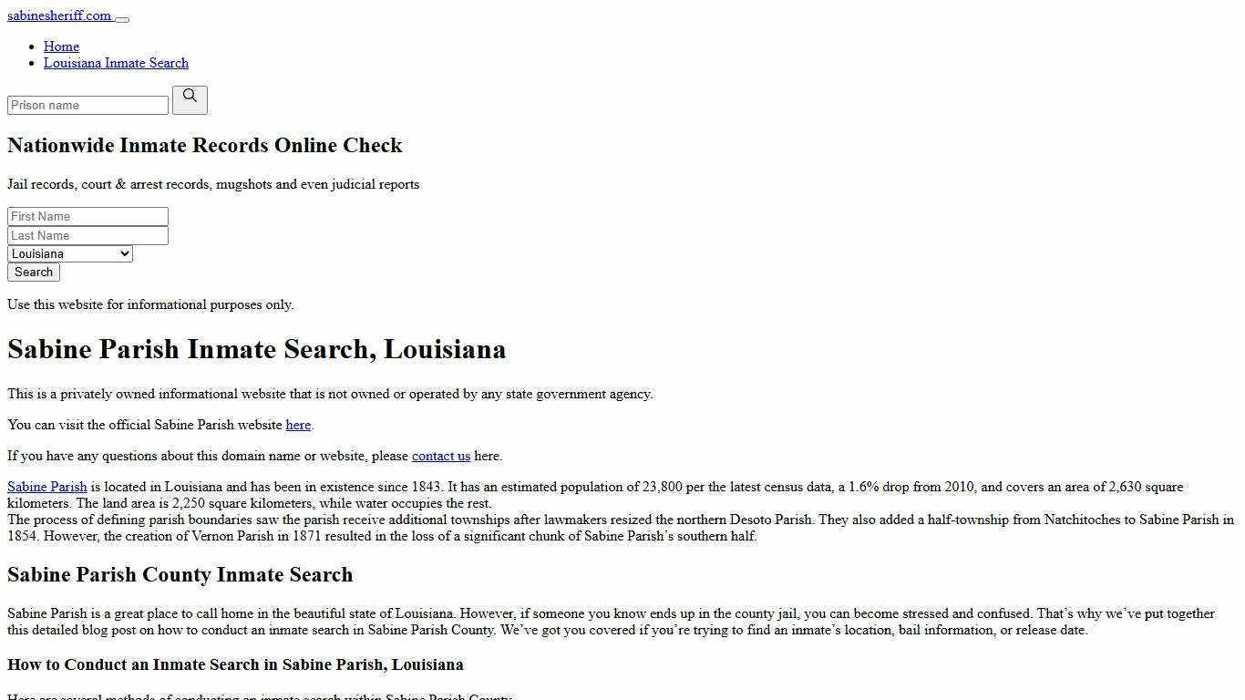 Sabine Parish LA Inmate Search, Detention Center, Sheriff's Office