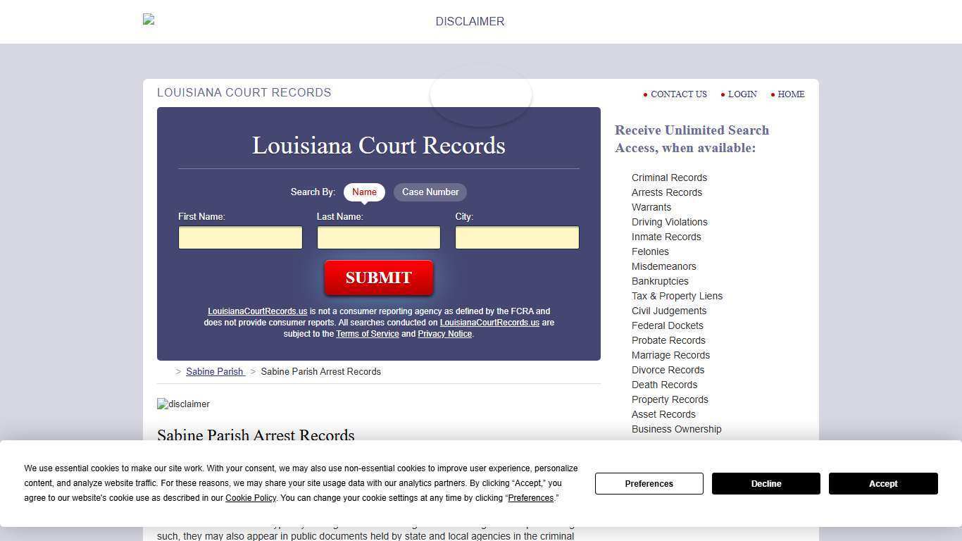Sabine Parish Arrest Records | LouisianaCourtRecords.us