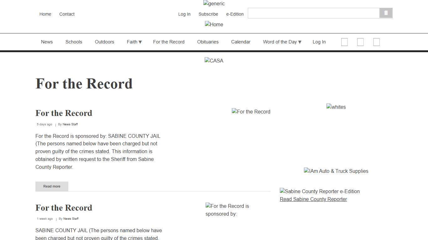 For the Record | Sabine County Reporter